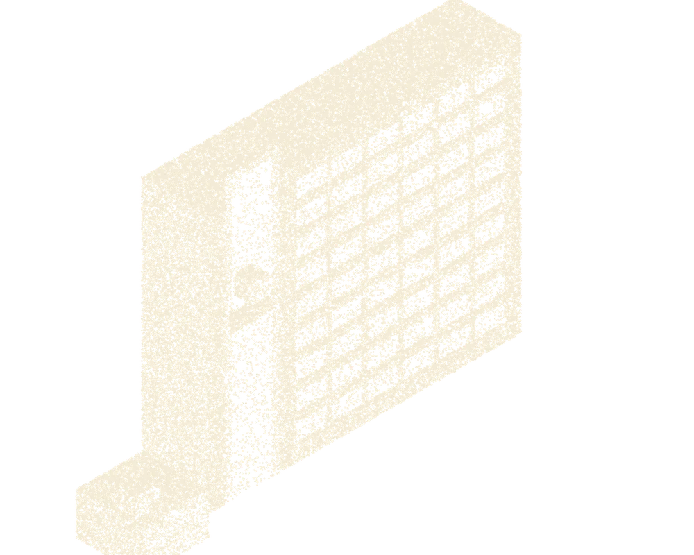 Stippled illustration of Navi: a vertical wall of 54 destination bins with a lift column and induction station